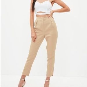 Nude Pleated Cigarette Pants